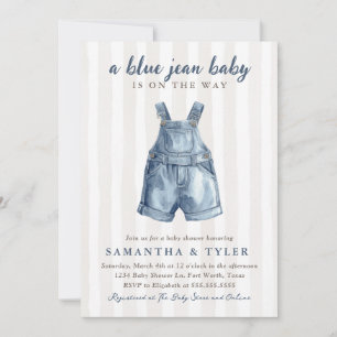 Neutral Blue Jean Baby On The Way Baby Shower Invi Invitation