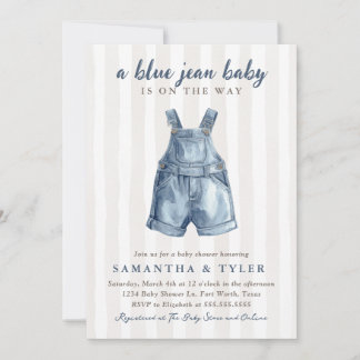 Neutral Blue Jean Baby On The Way Baby Shower Invi Invitation