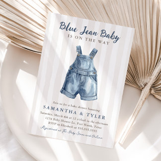 Neutral Blue Jean Baby On The Way Baby Shower Invitation