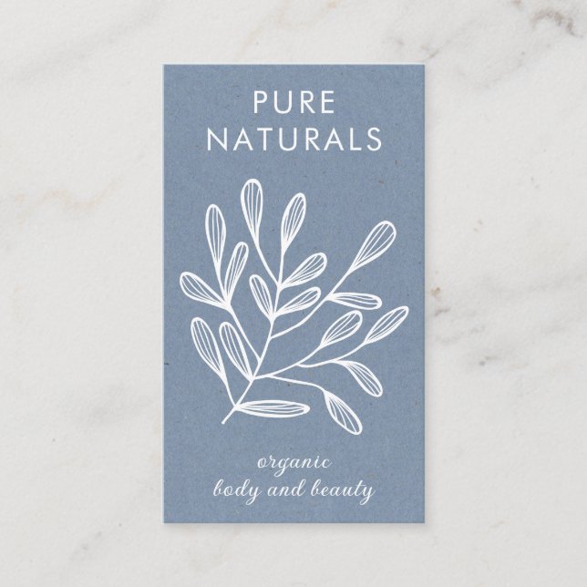 Neutral Blue Modern Botanical Leaf Simple Modern  Business Card (Front)