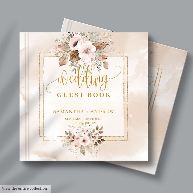 Neutral Blush and Gold Boho Wedding Guest Book (Neutral Blush and Gold Boho Wedding Guest Book)