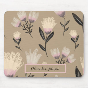 Neutral Blush Floral Modern Botanical Mouse Pad
