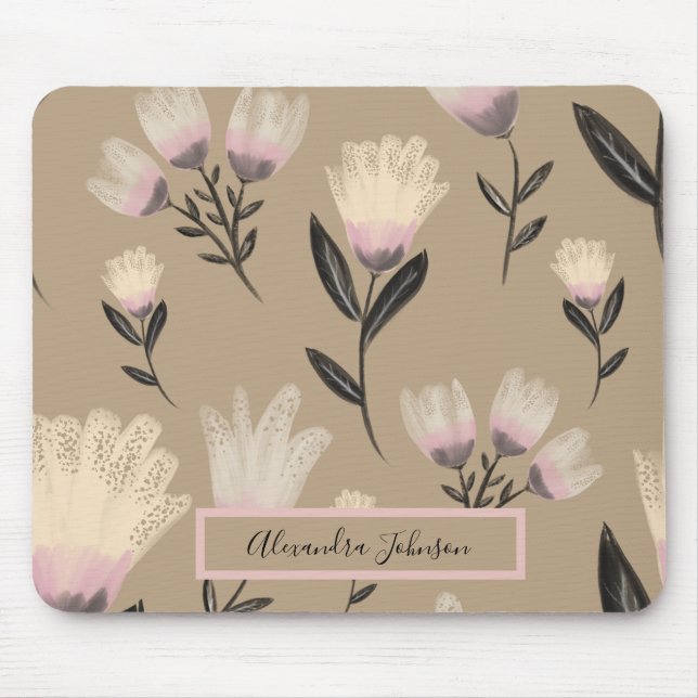 Neutral Blush Floral  | Modern Botanical Mouse Pad (Front)