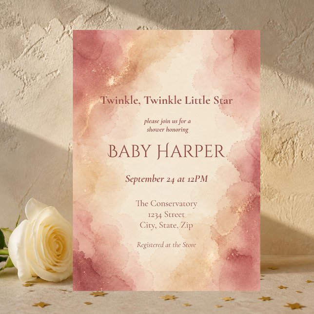 Neutral Blush Watercolor Baby Shower Invitation (Elegant blush watercolor baby shower invitation for baby girl and neutral baby shower celebrations.)