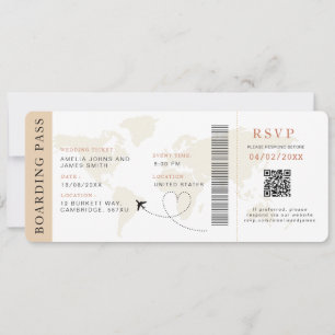Neutral Boarding Pass Destination wedding QR code Invitation