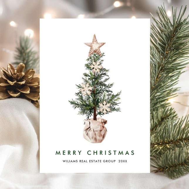 Neutral Bohemian Christmas Tree Corporate Holiday Card (Creator Uploaded)