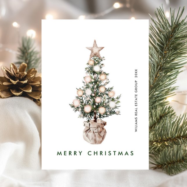 Neutral Bohemian Christmas Tree Corporate Holiday Card (Creator Uploaded)