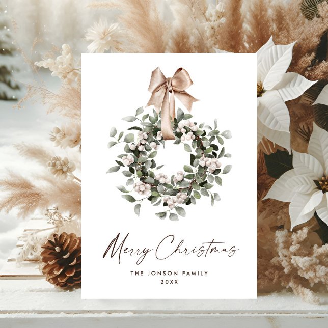 Neutral Bohemian Christmas Wreath Greeting Holiday Card (Creator Uploaded)