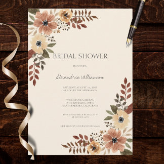 Neutral Bohemian Floral Bridal Shower Invitation