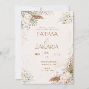 Neutral Bohemian Floral Elegant Wedding Invitation