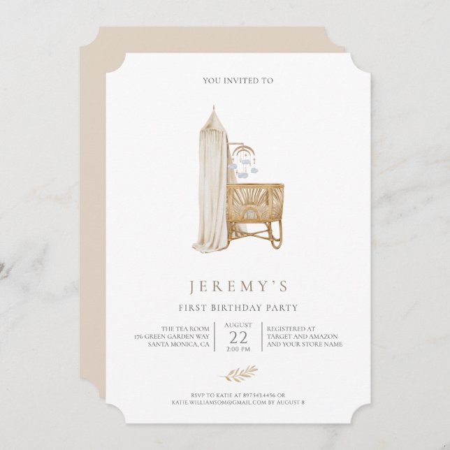 Neutral Boho Baby First Birthday  Invitation (Front/Back)