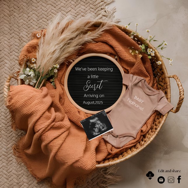 Neutral Boho basket pampas pregnancy announcement  (Creator Uploaded)