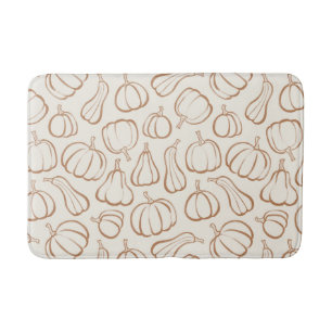 Neutral Boho Beige Pumpkin Pattern Fall Halloween Bath Mat