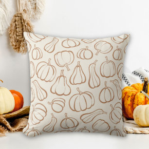 Neutral Boho Beige Pumpkin Pattern Fall Halloween Cushion