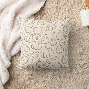 Neutral Boho Beige Pumpkin Pattern Fall Halloween Cushion
