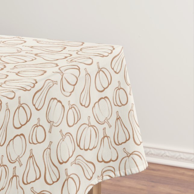 Neutral Boho Beige Pumpkin Pattern Fall Halloween Tablecloth (In Situ)