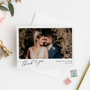 Neutral Boho Blush Simple Wedding Photo Thank You Card