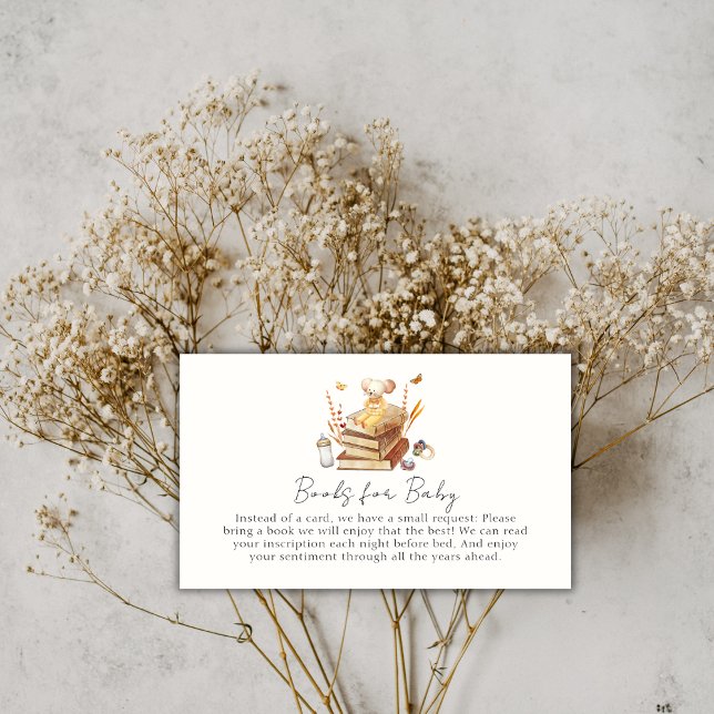 Neutral Boho Book Mouse Books For Baby Shower  Enclosure Card (Neutral Boho Book Mouse Books For Baby Shower Enclosure Card)
