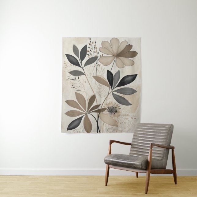 Neutral Boho Botanical Art Minimalist Earth Tone  Tapestry (In Situ)