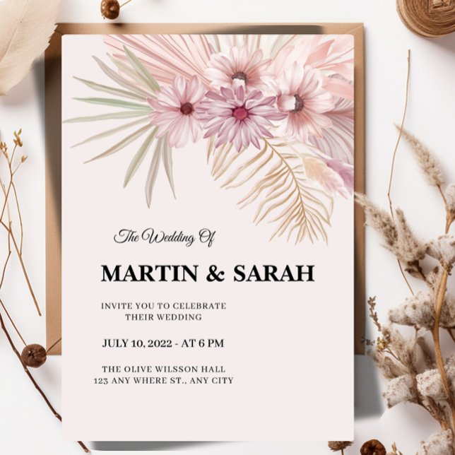 Neutral Boho Botanical Wedding Invitation (Creator Uploaded)