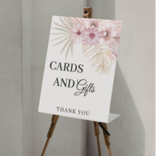 Neutral Boho Botanical Wedding Pedestal Sign