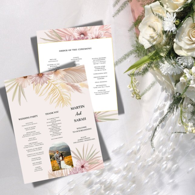 Neutral Boho Botanical Wedding Program Card (Creator Uploaded)