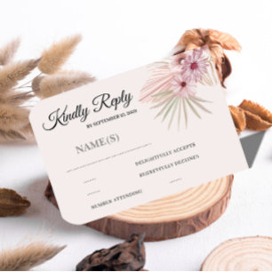 Neutral Boho Botanical Wedding RSVP Card