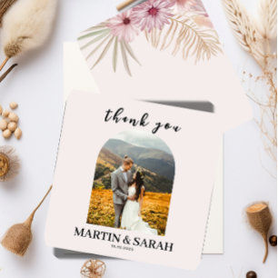 Neutral Boho Botanical Wedding Thank You Card