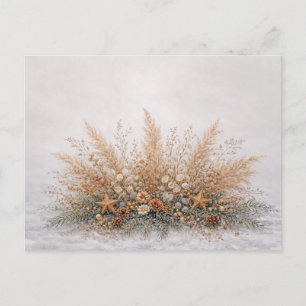 Neutral Boho Christmas Botanical Pampas Arrangemen Holiday Postcard