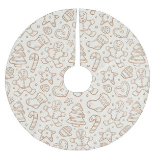 Neutral Boho Christmas Gingerbread Man Beige Brushed Polyester Tree Skirt