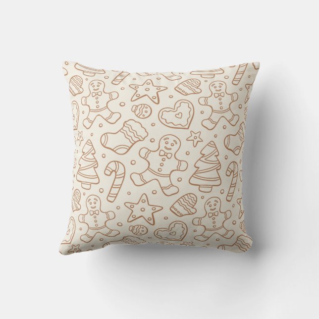 Neutral Boho Christmas Gingerbread Man Beige Cushion (Back)