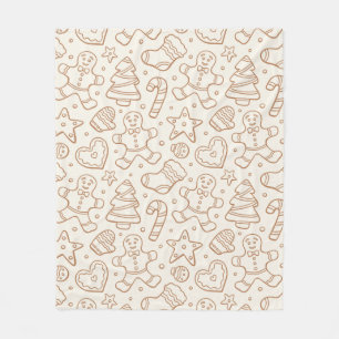 Neutral Boho Christmas Gingerbread Man Beige Fleece Blanket