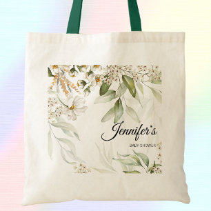 Neutral Boho Elegant Fine Art Florals Baby Shower Tote Bag