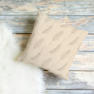 Neutral Boho Feather Pattern Throw Pillow