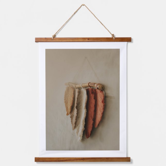  Neutral Boho Feather Wall Art, Rustic M Hanging Tapestry (Front)