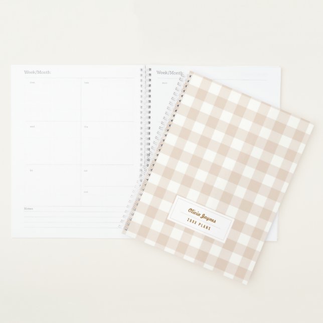 Neutral Boho Gingham Personalised 2027 Monthly Planner (Display)