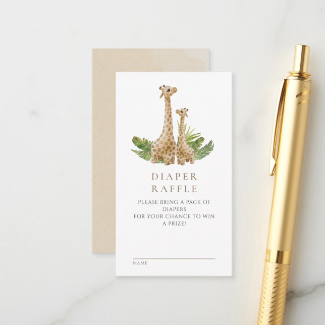 Neutral Boho Giraffe Baby Shower Diaper Raffle Enclosure Card (Front/Back In Situ)