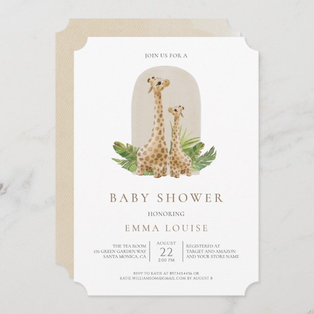 Neutral Boho Giraffe Baby Shower  Invitation (Front/Back)