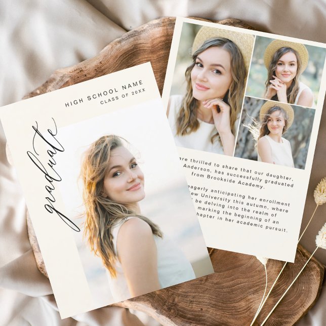 Neutral Boho Graduate Simple Photo Graduation  Announcement (Creator Uploaded)