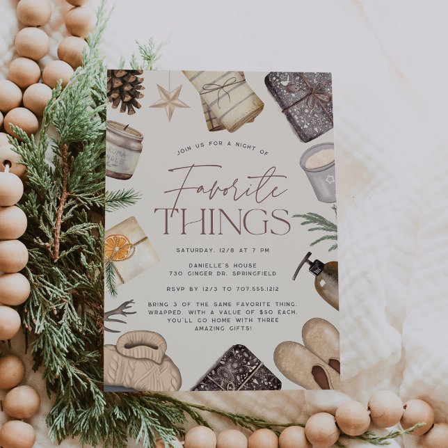 Neutral Boho Holiday Favourite Things Party Invitation (Creator Uploaded)