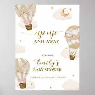 Neutral Boho Hot Air Balloon Baby Shower Welcome  Poster