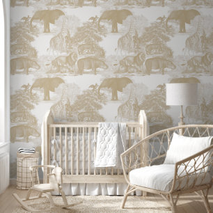 Neutral Boho Jungle Animals Safari Chinoiserie  Wallpaper