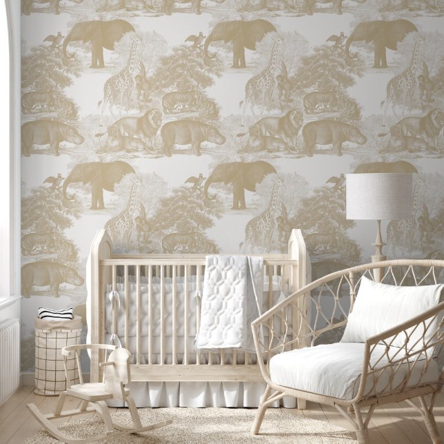 Neutral Boho Jungle Animals Safari Chinoiserie  Wallpaper (Kids)