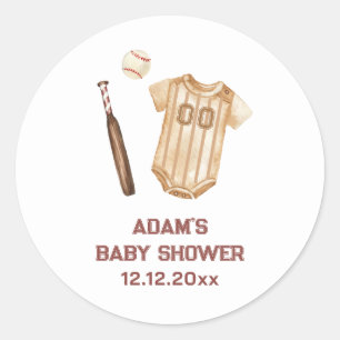 Neutral Boho Little Slugger Baseball Baby Shower  Classic Round Sticker