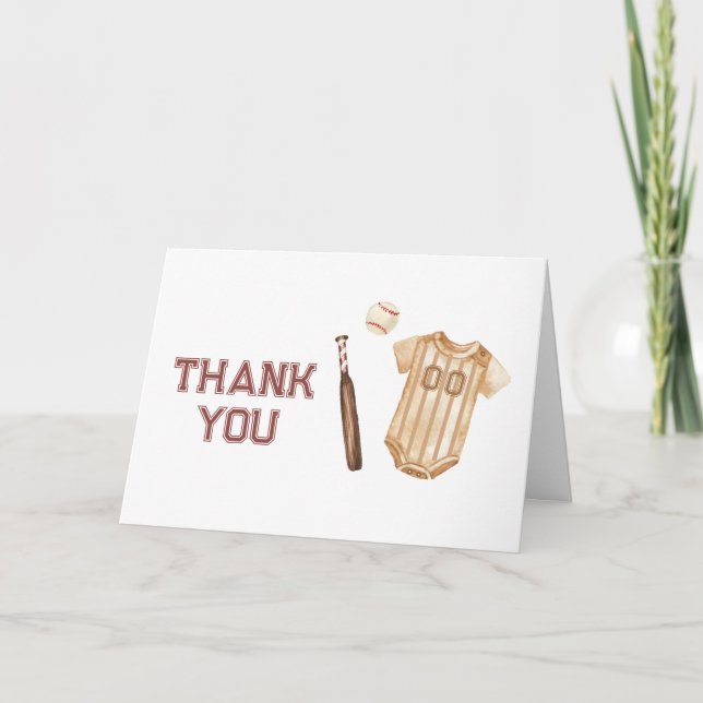 Neutral Boho Little Slugger Baseball Baby Shower  Thank You Card (Front)