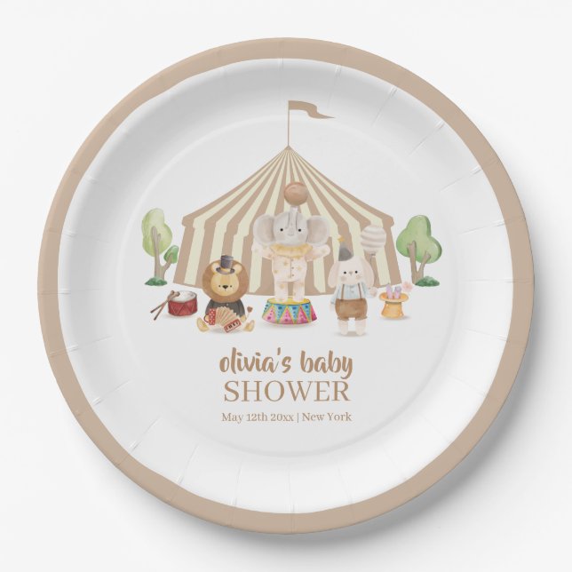 Neutral Boho Magical Safari Circus Baby Shower  Paper Plate (Front)
