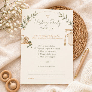 Neutral Boho Nesting Party Task List Card