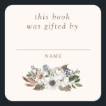 Neutral Boho Nursery Baby Shower Book Gifted By Square Sticker<br><div class="desc">This baby shower design features bohemian clothing and toys with a gender neutral theme.</div>
