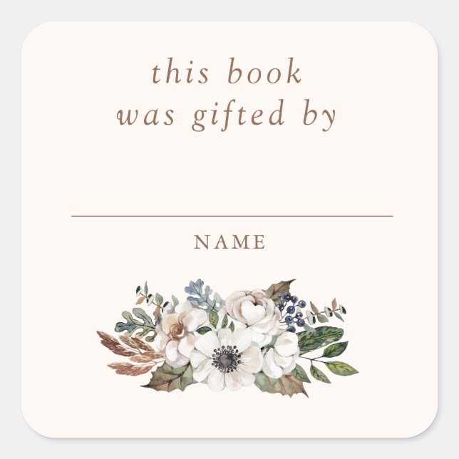 Neutral Boho Nursery Baby Shower Book Gifted By Square Sticker (Front)