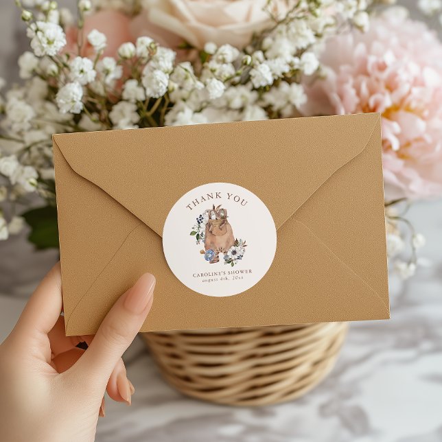 Neutral Boho Nursery Baby Shower Thank You Classic Round Sticker (Creator Uploaded)